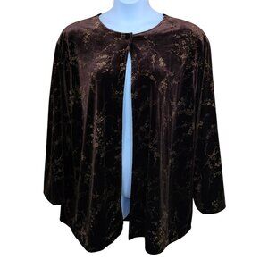 Reversible Brown Velvet Floral Solid Cape Cardigan peasant cottagecore party VTG